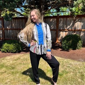 90s ETRO Long Sleeve Graphic Print Button Front Shirt